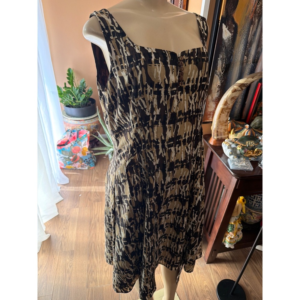 Axcess Liz Claiborne Brown Abstract Geometric Sleeveless Sheath Dress Large‎